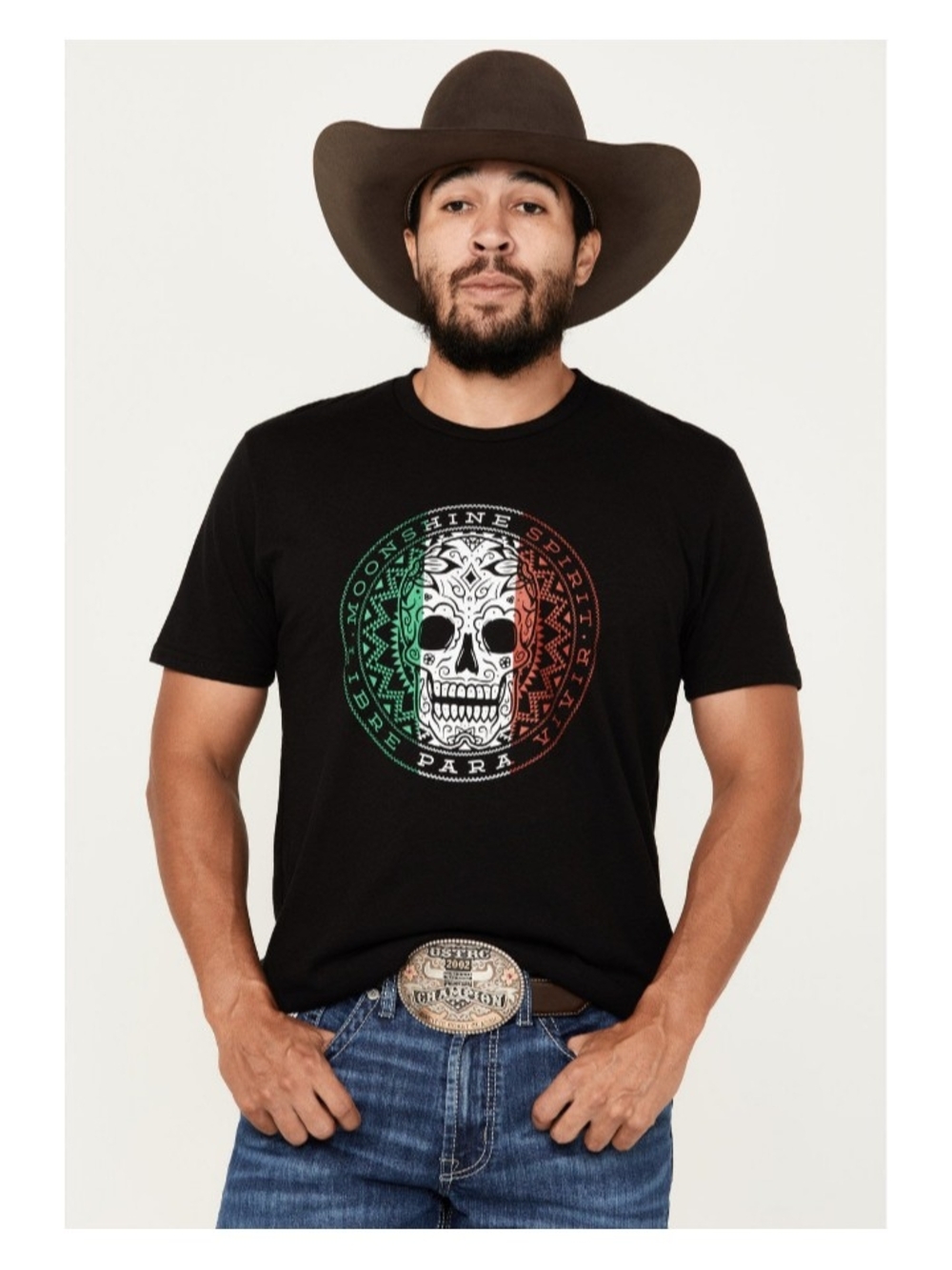 Men's Black Graphic Skull Tee with Tricolor Accent